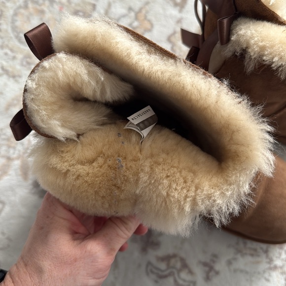 UGG Bailey Bow Boots Brown Women’s Size 9 Faux Fur Lined Chestnut Double Bow - Picture 10 of 16